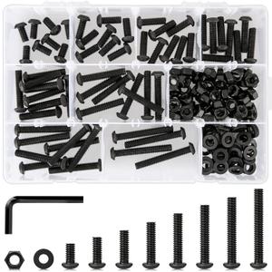 181Pcs M6 Screw Assortment 8 Lengths 12mm to 45mm, Hex Button Head Cap Screw Bolts and Nuts Kit, 10.9 Alloy Steel Metric Machine Screws and Nuts, Washers, 12/16/20/25/30/35/40/45mm, Black