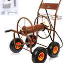 2025 Upgrade Hose Reel Cart, Hold Up to 300 ft of 5/8'', Garden Hose Cart with 4 Wheels, Heavy Duty Freestanding Water Hose Reels for Outside Garden Lawn Yard Outdoor