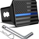 Heavy American Flag Metal Trailer Hitch Cover for 2 Inch Receivers (with Trailer Hitch Pin & Clip), Black&Thin Blue Line