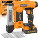 Alloyman 2 in 1 Cordless Brad Nailer/Electric Stapler with 2.0Ah Battery and Charger,1000pcs Nails and 500pcs Staples Included for Home Improvement & Woodworking