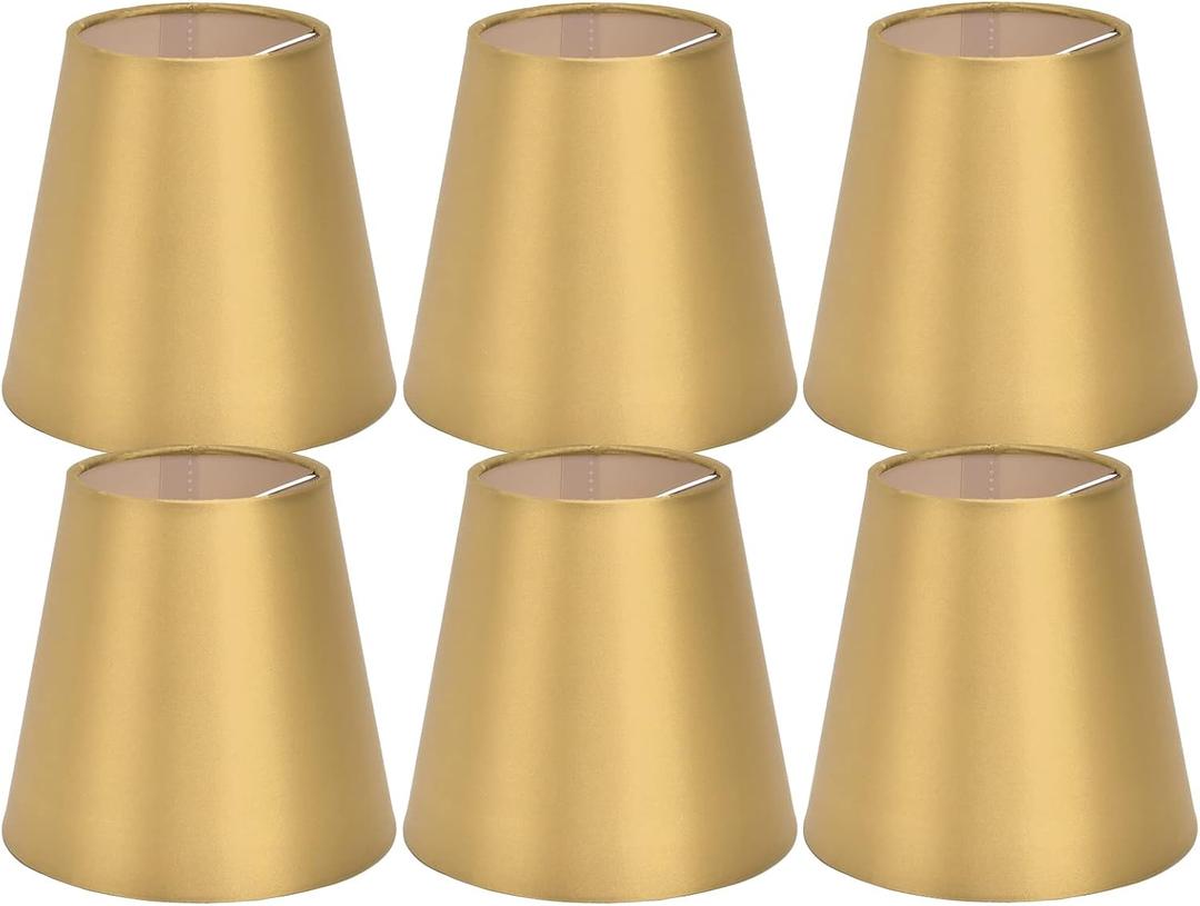 Set of 6 Small Lamp Shades, Clip on Drum Lamp Shade for E14 Bulbs, Gold Fabric Lampshade Replacement for Table Floor Wall Ceiling Chandelier Lamps, 3.7x5.6x5.1inch