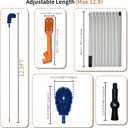 Longtor 12.9FT Gutter Cleaning Tools from Ground Aluminum Extension Pole with Bendable Brush, Deep Scoop & Swivel Head, Telescopic Roof Cleaner for Gutters/Swimming Pool, No Ladder Required