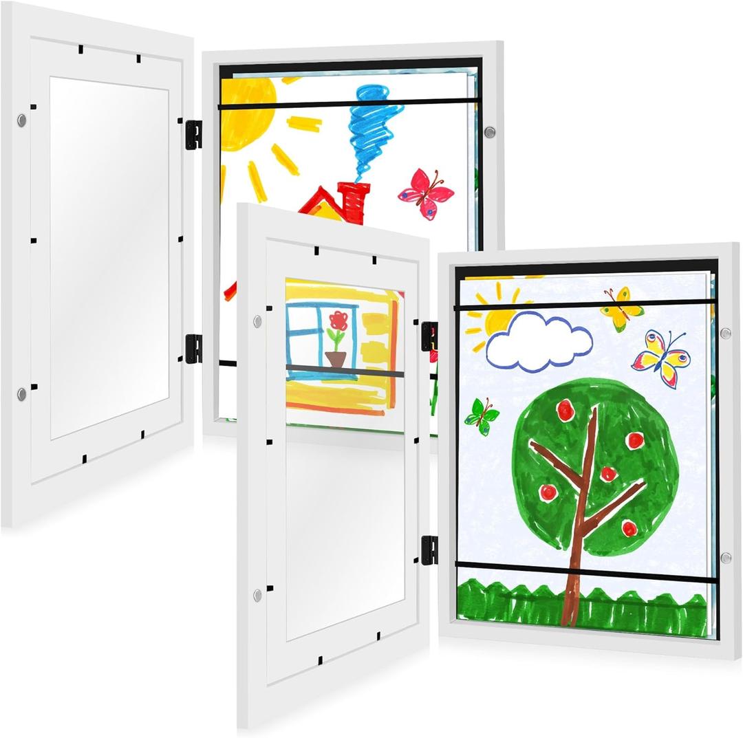 Americanflat - 2 Pack - Kids Artwork Frame Changeable (White) - Magnetic Door Holds 100 Art Pieces - 8.5x11 Letter Size Display with Mat or 10x12.5 Without Mat, My Mini Masterpiece