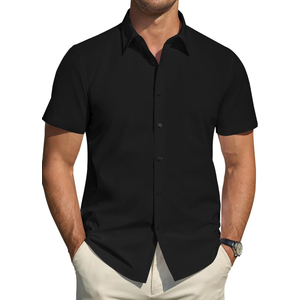 J.VER Men's Short Sleeve Dress Shirts Stretch Stain Shield Casual Button Down Shirts Solid Formal Shirt 3XL, Black