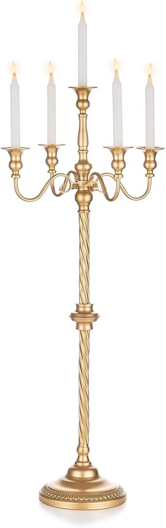 Sziqiqi Gold Floor Candelabra Candle Holder for Centerpiece - Tall 5 Arm Candlesticks Holders Metal Taper Candle Holder for Table Floral Centerpieces for Wedding Party Banquet
