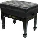 Genuine Leather Adjustable Piano Bench with Storage Compartment, Heavy Duty Solid Wooden Keyboard Stool with Padded Cushion Seat (Black), 15.7 X 25.6 X 19.3 Inches