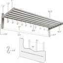 Wallniture Lyon Kitchen Organization and Storage Rack, Stainless Steel Metal Wall Shelf with 10 S Hooks for Hanging Pots and Pans, Chrome
