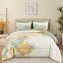 Luxudecor Sage Green Floral Comforter Set King Size, 7 Pieces Bed in a Bag Gold Glitter Metallic Comforter and Sheet Set, Soft Microfiber Complete Bedding Sets for All Seasons
