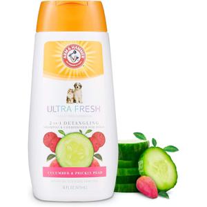 Arm & Hammer Ultra Fresh 2 in 1 Detangling Dog Shampoo and Conditioner with Baking Soda Deodorizer, Moisturizing Pet Wash for Tangles and Odor Control, Cucumber Prickly Pear Scent, 16 Fl Oz