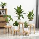 Delma Wood Plant Stands Indoor, 5-Pack Single Plant Stand for 6-12 Inch Pots, Mid-Century Modern Plant Stool, Tall Plant Stand for Large Plants for Living Room, Balcony, Office (Light Brown, 5-Pack)