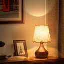 Ziqqeelam Wood Grain Small Table Lamp, Farmhouse Bedroom Lamps for Bedside Nightstand, Vintage Small Table Lamps for Small Spaces for Kitchen Counter, Home Office, Living Room, Kids Dorm, Bookshelf