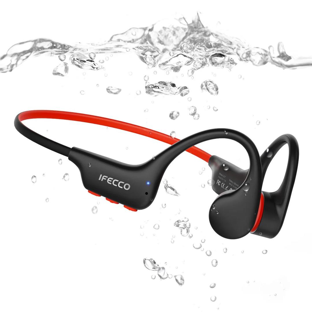 IFECCO X27-Black Swimming Headphones Bluetooth 6.0 - IP68 Waterproof Bone Conduction Headphones,Swimming Earbuds Underwater With 8G MP3 For Running Cycling Sports