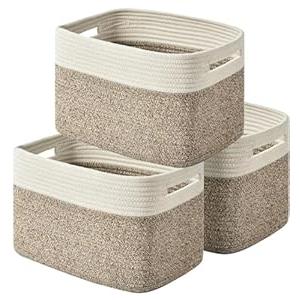 Issudata Storage Basket, Woven Baskets for Storage, Cotton Rope Baskets for Organizing, book Basket, towel, Toy Basket or Storage Bins for Living Room - 3 Pack, Brown