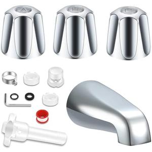 Tub Shower Trim Set, Shower Knobs 3 Piece and Bath Tub Spout, with Four in One Tub Spout Adapter for Pfister 3 Faucet Handle and Tub Shower Faucet, and for 1/2'', 3/4'' IPS Inside Thread (Chrome)