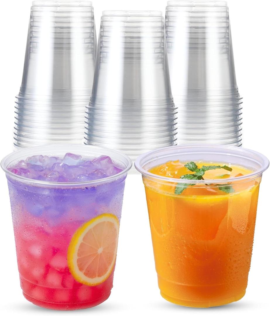 Cappatua 12 oz Clear Plastic Cups 100 Pack – Disposable Drinking Cups for Party, BPA-Free Cold Cups, Recyclable & Durable Plastic Party Cups Tumblers for Iced Coffee, Cocktails, Juice, Wine, Beer