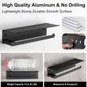 Paper Towel Holder Wall Mount for Kitchen, Self-Adhesive Paper Towel Holder with Shelf for Bathroom, Anti-Rust Aluminum, No Drill or Wall-Mounted with Screws (Black)