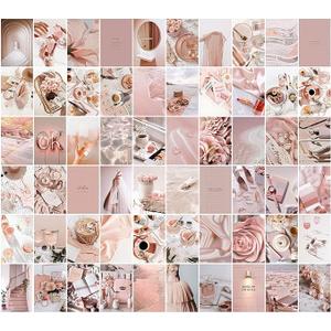 Wall Collage Kit Aesthetic Pictures, Pink Room Decor for Teen Girls, VSCO Posters for Bedroom, Dorm Photo Wall Art, Rosy Collage Prints Kits (60 Set 4x6 inch)