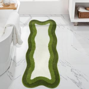 HAOCOO Bathroom Rugs Runner 18x47 inch, Non Slip Soft Green Rug Irregular Shape Bathroom Mats, Washable Absorbent Long Bathroom Rugs for Bedroom Aesthetic Bathtub Sink Shower
