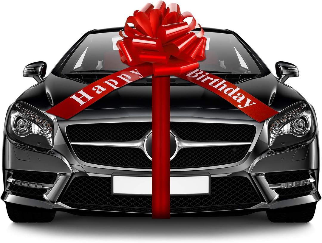 Happy Birthday Big Car Bow Large Gift Bow Wrapping Decoration for Birthday Christmas Party Decoration(25 Inches, Red)