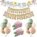 Baby in Bloom Balloon Kit - Dusty Sage Green & Pastel Pink Floral Decorations - Floral Foil Balloons & Banner Set for Girls Boho Baby Shower Spring Garden Birthday Tea Party Supplies