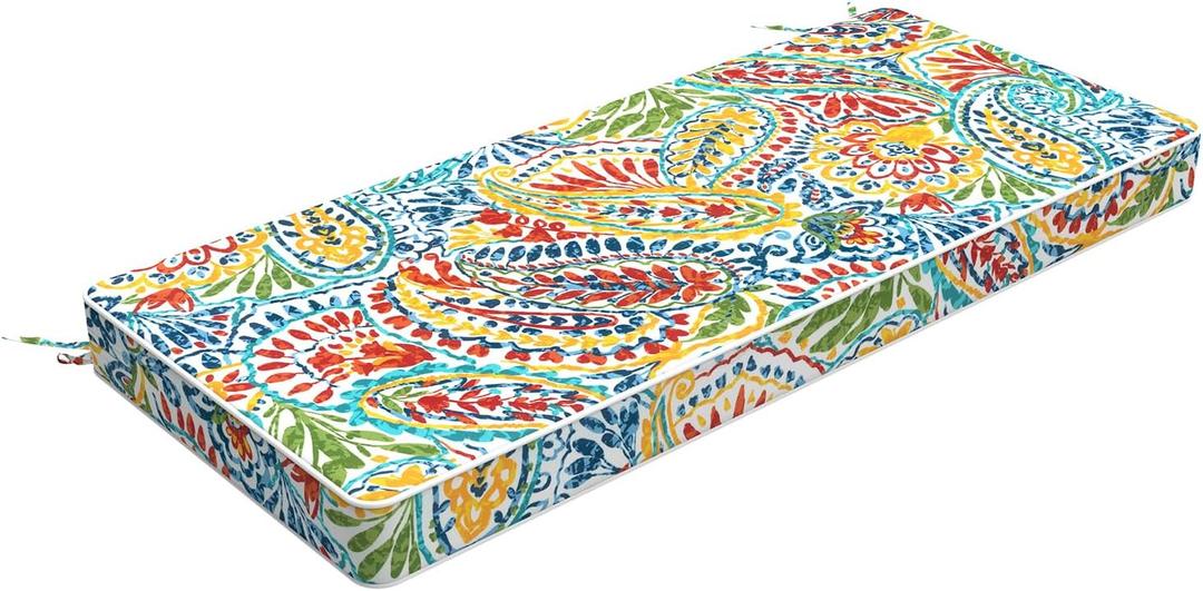 LVTXIII Bench Cushion with Ties, 42x18 Inch Water-Repellent Patio Furniture Cushion, 3" Thick Foam Pad for Outdoor Indoor Window Seat, Porch Swing, Loveseat, Paisley Multi