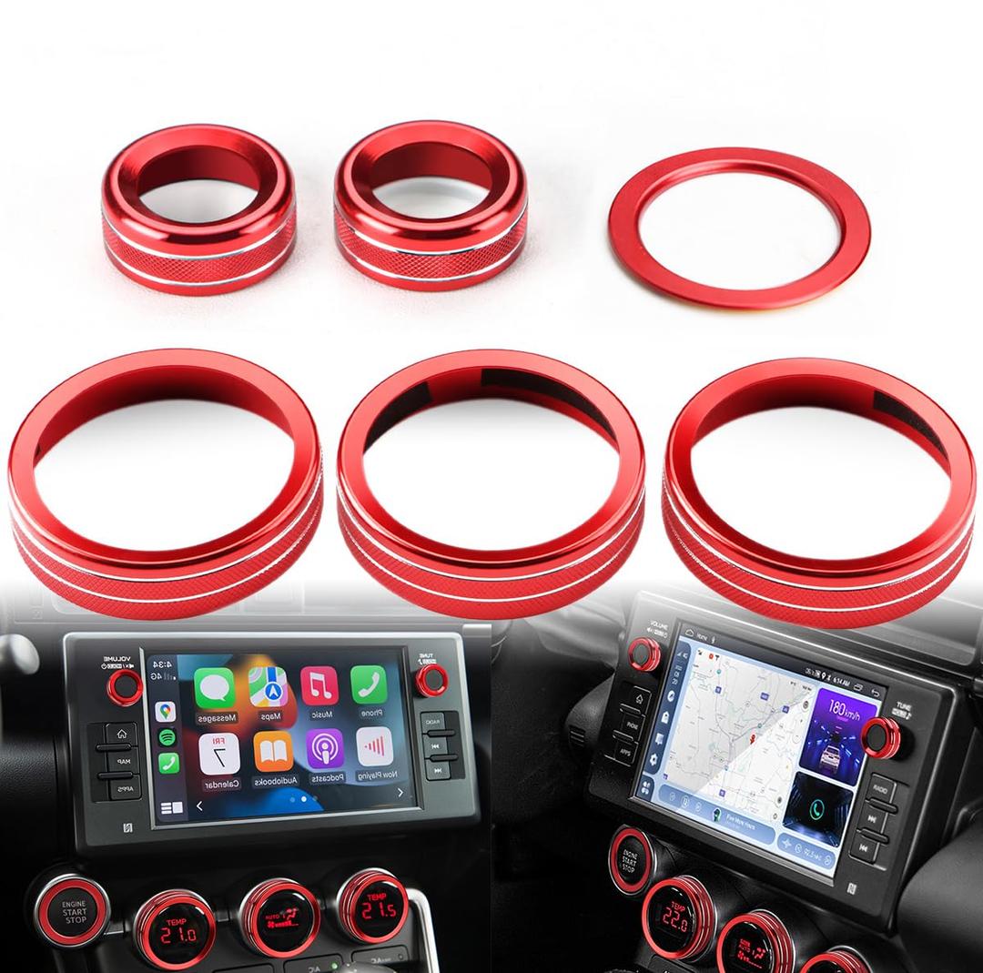Auovo AC Knob Rings Trims Compatible with Subaru BRZ 2022-2026 for Toyota GR86 2022-2025 2026 Interior Accessories Air Conditioning Radio Switch Cover Audio Volume Button Ring (Knob Trims-6PCS, Red)
