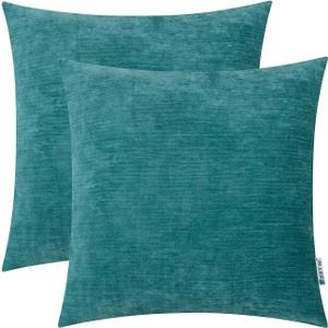 HWY 50 Teal Decorative Throw Pillow Covers Set 18x18 Inch for Couch Bed Bedroom Sofa Living Room, Chenille Soft Comfy Solid Square Throw Pillows Cases Cushion Cover Pack of 2