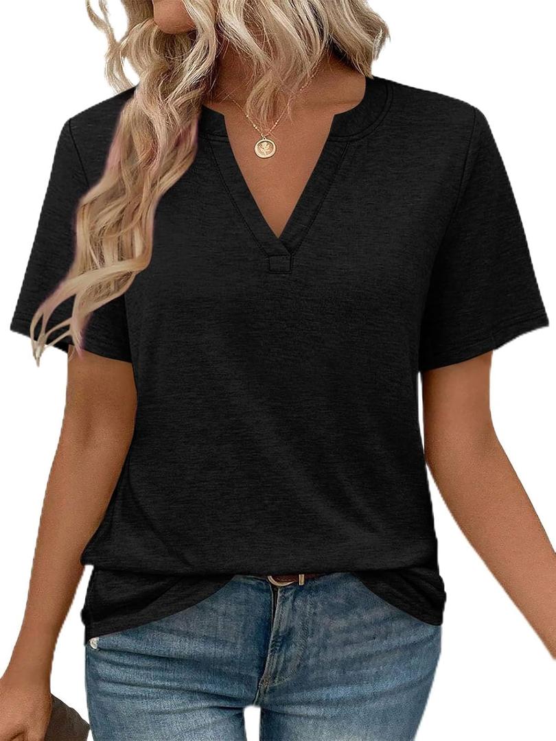 WEESO Womens Tops Summer Short Sleeve V Neck Blouses Business Casual Loose Fit Tshirts Trendy Fashion Outfits (X-Large, 0-black)