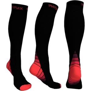 Physix Gear Compression Socks 20-30 mmHg - Men & Women - Running, Nurses, Shin Splints, Flight, Travel (XXL, Black/Red)