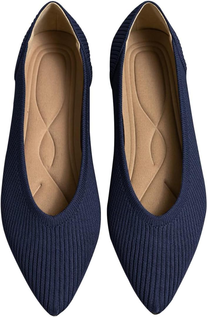 Women's Flats Shoes Pointed Toe Knit Ballet Comfortable Dressy Slip On Flat (9, Navy)