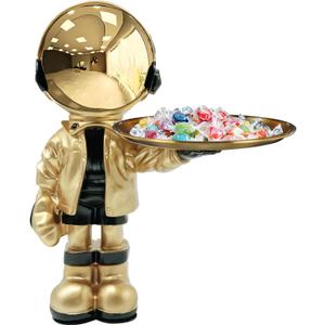 Dosker Astronaut Statues with Candy Dish & Key Dish,Spaceman Sculpture Polyresin Arts Gifts,Figurine Ornament Room Decor for Men,Tabletop Decoration for Living Room, Office, Entryway(Golden) (Large)