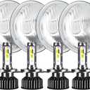 H5006 H5001 5.75 Inch Glass Round LED Headlight Housing + H4/9003 High Low Dual Beam Light Bulbs,Sealed Beam Style,Original Classic Look