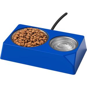 Heated Cat Bowl, Outdoor Heated Water Food Bowl with 2 Stainless Steel Bowl, Waterproof, Anti-Freezing Heated Pet Water Bowl for Outside Cat Dog Bird, with Power Indicator Light