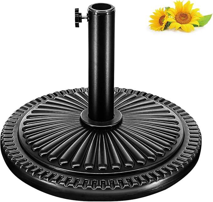 FRUITEAM 26.5lbs Umbrella Base, 15" Heavy Duty Patio Market Round Base Outdoor Table Umbrella Deck Porch/Yard/Pool Living Stand, Fits Standard Pole Sizes, Black