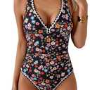 B2prity One Piece Swimsuit for Women Tummy Control Ruched Bathing Suit Push Up Tie Back Swimwear Shell Stitched Large
