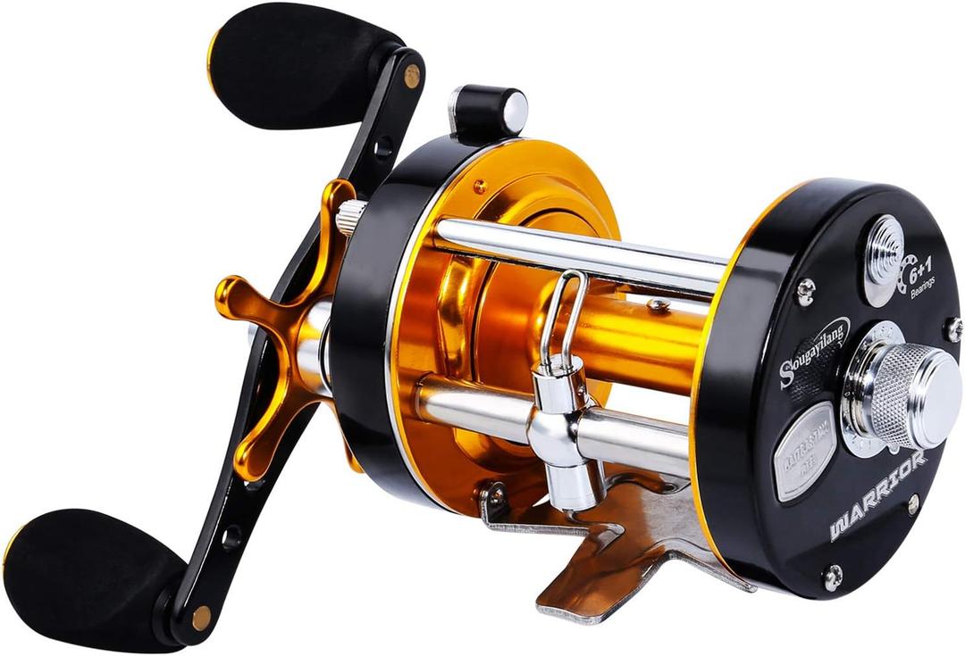 Sougayilang Fishing Reels Round Baitcasting Reel - Conventional Reel - Reinforced Metal Body and Supreme Star Drag (Warrior6000, Right Hand-Golden-Black) Sougayilang Fishing Reels Round Baitcasting Reel - Conventional Reel - Reinforced Metal Body and Supreme Star Drag (Warrior6000, Right Hand-Golden-Black)