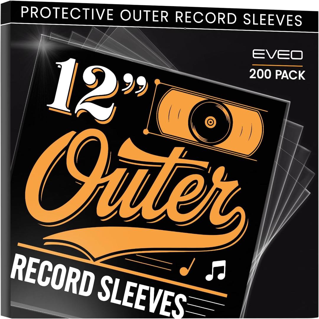 EVEO 200 Vinyl Record Sleeves Outer  Crystal Clear Outer Vinyl Sleeves LP Album Covers 12.75"x12.75" | Perfect Fit Protective 3 Mil Protection for Single & Double LPs - Archival Standard