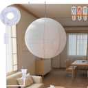 Large Japanese Linen Pendant Light Plug in Paper Lantern 20 Inch Round 14.7FT Cord & E26 LED Bulb Handcrafted Minimalist Decor for Bedroom, Living Room, Corner