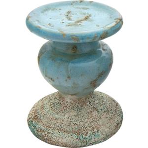 Creative Co-Op Small Distressed Blue Terracotta Pillar Candle Holder (4.5" W x 5.25" H)