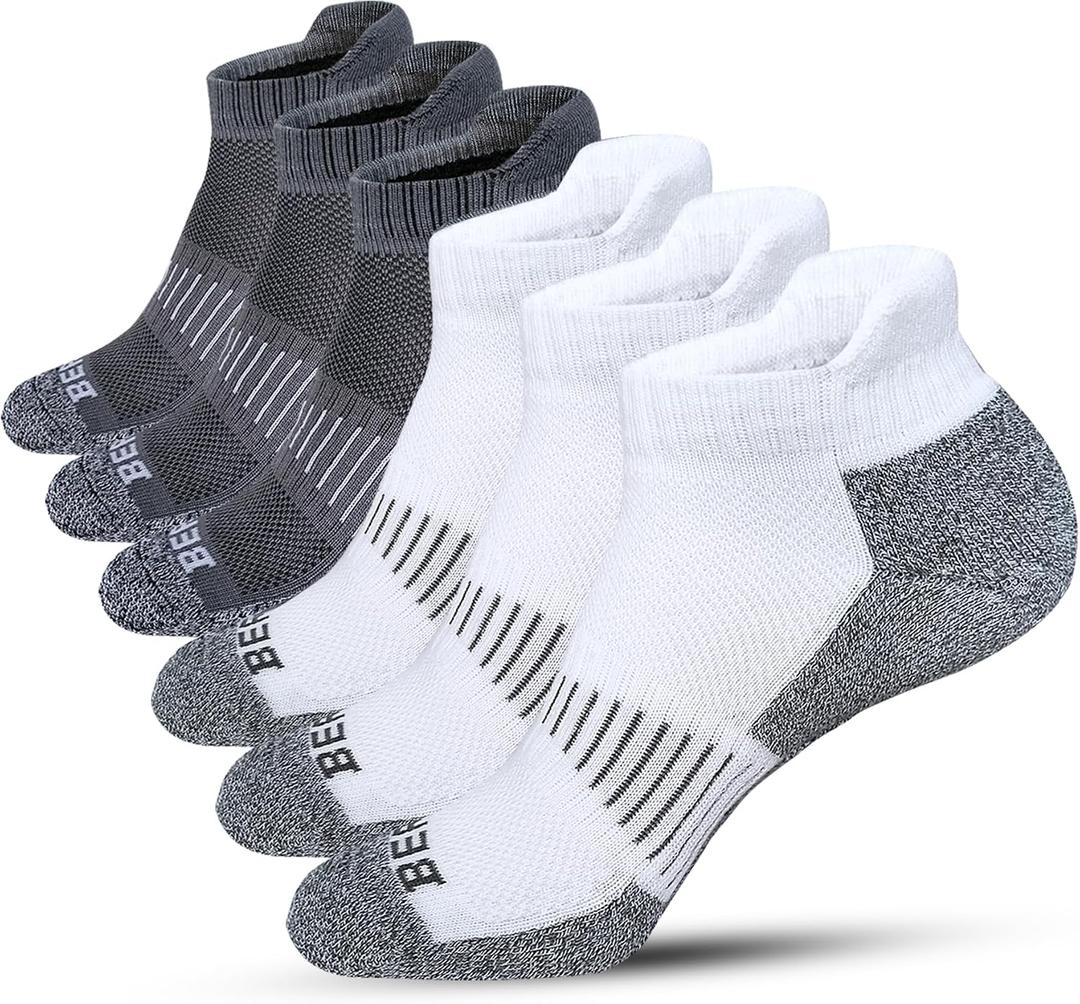 BERING Men's Athletic Running Ankle Socks Cushioned (6 Pairs)