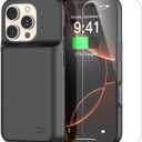 2025 New Upgraded 7000 mAh Travel Battery Case for iPhone 16Pro 6.3inch, Extra Battery Life 15W Fast Charging External Rechargeable Portable Charging Case with HD Tempered Protective Film (16Pro, 6.3", with Tempered Protective Film, Black)