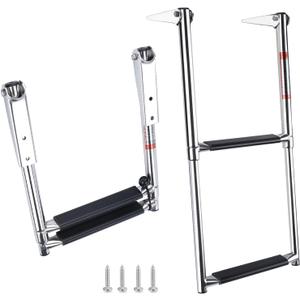 2 Step Boat Ladder Stainless Steel Telescoping 2 Step Pontoon Boat Ladder Folding Ladder Dock Swim Ladder for Marine Boat Yacht