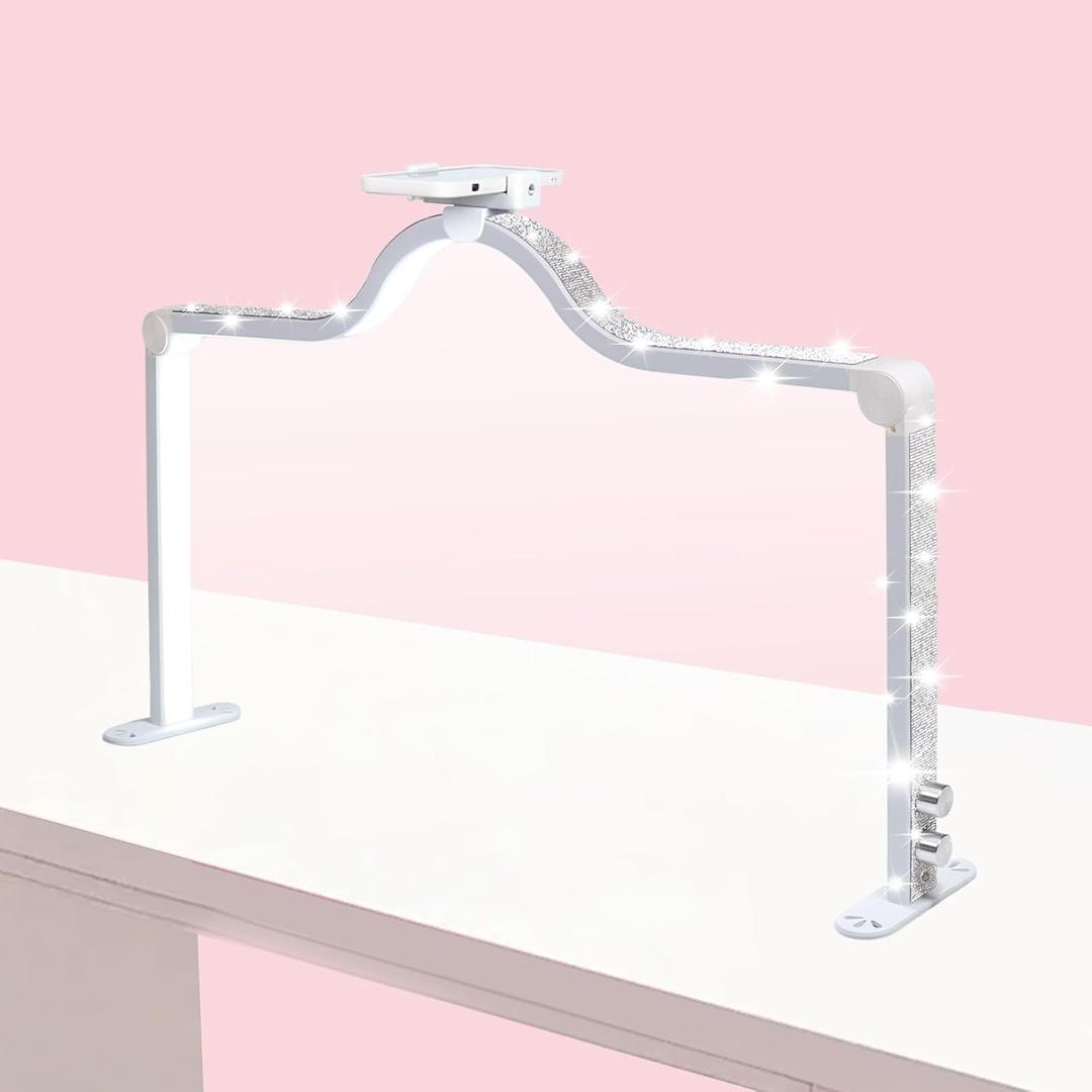 34-Inch Nail Light for Desk, 3-Level Dimming Half Moon Light, 3360LM Lamp, Adjustable with Phone Holder, Eye Protection  Ideal for Nail Techs - White
