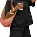 Fisoew Womens Summer 2 Piece Crochet Beach Outfit Cover Ups Button Cardigan Loose Knit Shorts Sets Vacation Swimsuit (Black, XXL)