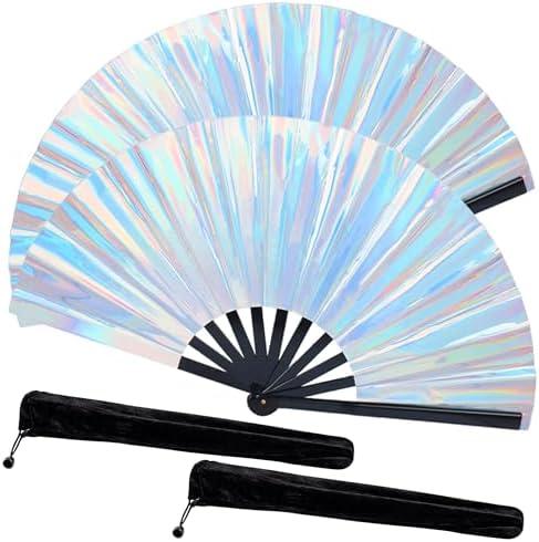 Fans for Line Dancing, 8 Pcs Boots On The Ground Hand Fan, Large Clacking Pop Fans Handheld That Make Sound, Women Men Foldable Clapping Fan for Line Dancing (Laser Silver8)