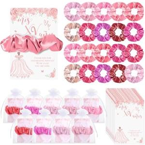 Thiccywoov 50 Sets Pink Quinceanera Party Favors for Guests Quinceanera Gifts bulk Include 50 Scrunchies 50 Thank You Card 50 Organza Bags for 15 Years Old Sweet 15 Years Birthday