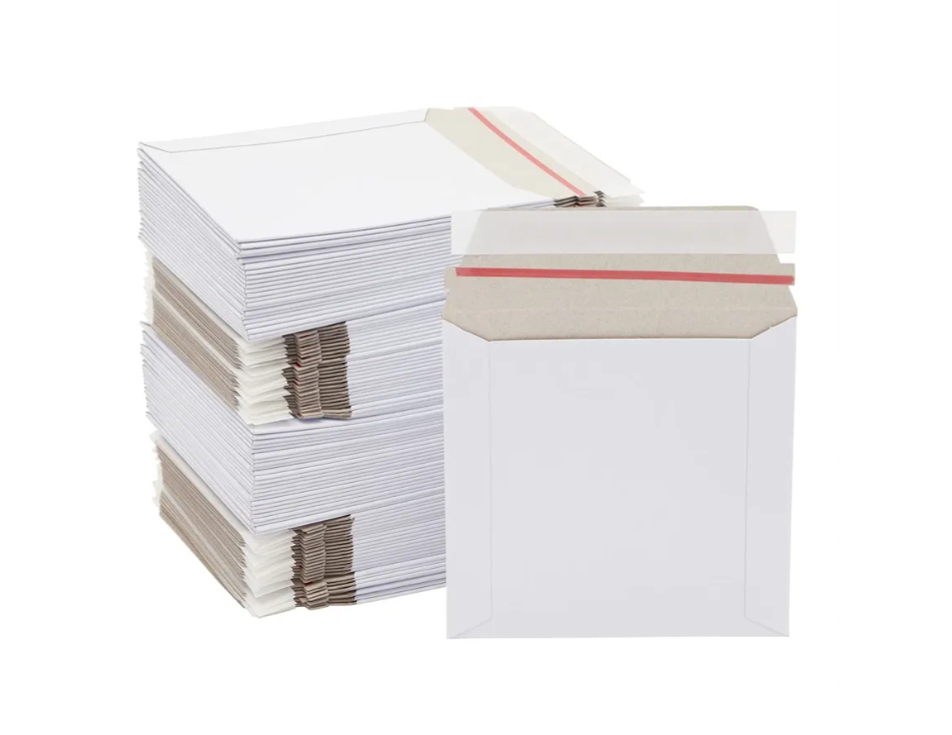 100 Pack 6x6 Rigid Mailers - 450 GSM Thick and Sturdy - Self Sealing Stay Flat Cardboard Envelopes for Mailing CDs, DVDs (White) - Cardboard Mailers