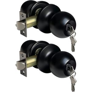 [2 Pack] BESTTEN Keyed Entry Door Knob, Entrance Door Lock, Keyed Different, Standard Ball, Matte Black