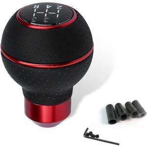 Gear Shift Knob, 5/6 Speed Leather Ball Shifter Knob with Adapters, Scratch-Resistant Gearstick Head, Universal for Most Manual Automatic Vehicles (Black)