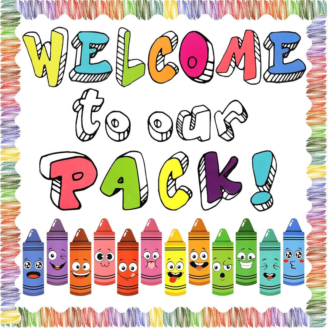HOWAF 46pcs Back to School Bulletin Board Decorations-Welcome to Our Pack Crayon Cutouts with Border Trims for Class Bulletin Board School Wall Decor, First Day of School Classroom Decoration